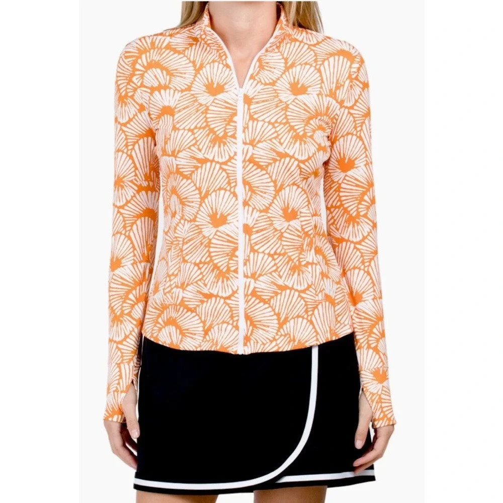 Tommy Bahama Golf Tennis Full Zip Jacket Orange White Shell Print Womens Active
